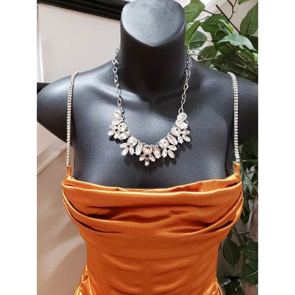 Rosedress Women's Gold Ruched Back Zip Spaghetti Rhinestone Knee Length Dress S - Picture 3 of 14